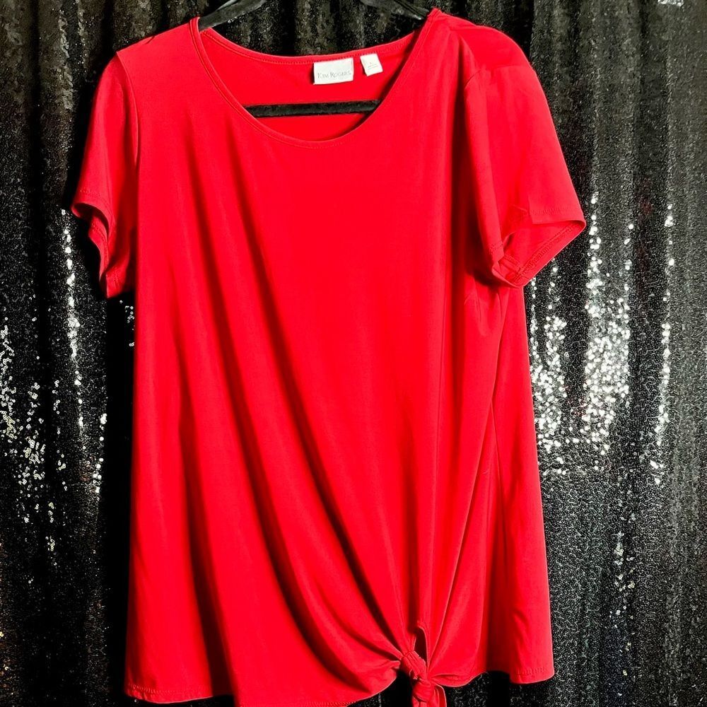 Kim Rogers Vibrant Red Tie-Front Tee‎